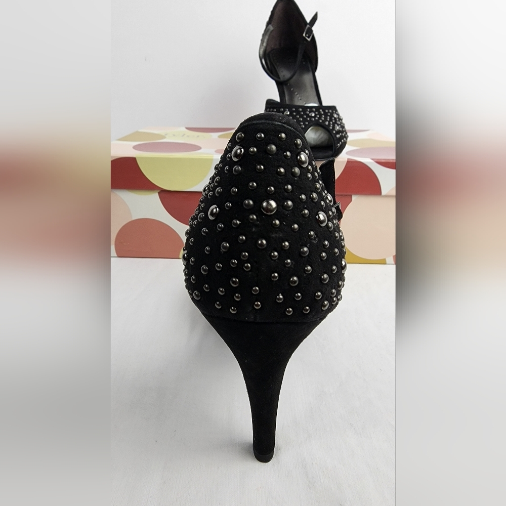 ❤️ NIB RICHARD TYLER STUDDED PEEP TOE PUMPS SAMBA BLACK SIZE 7M - Picture 6 of 12